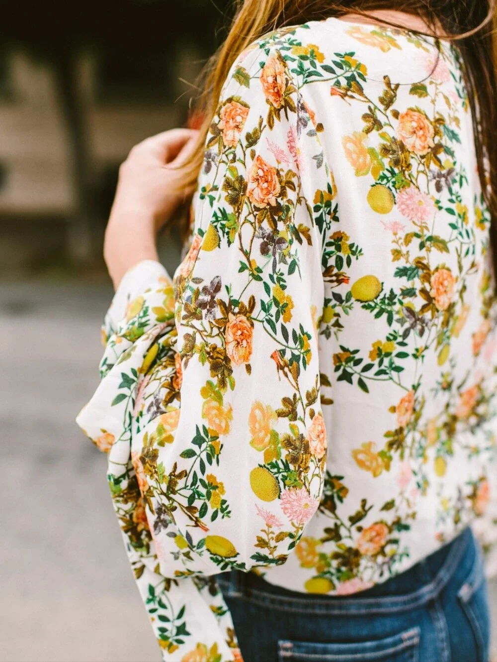 NWT Banana Republic Lemon Botanical Floral Puff Sleeve Tie-Cuff Peasant Blouse